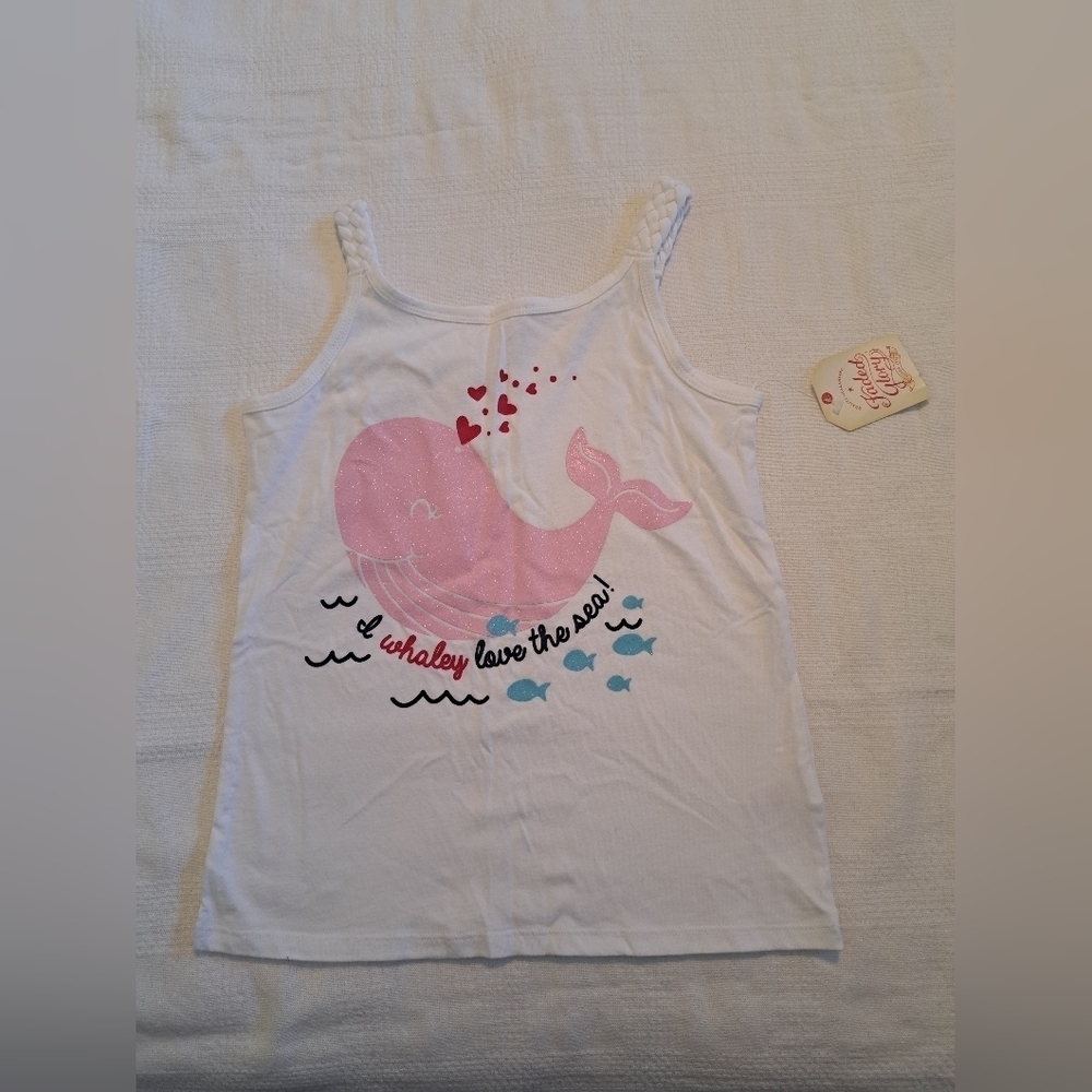Faded Glory girls size 7 sparkly pink whale tank top, NEW